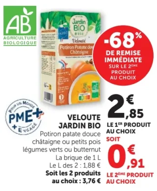 Velouté Jardin Bio Potron patate douce châtaigne ou petits pois légumes verts ou butternut