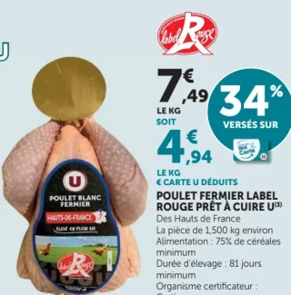 Poulet fermier label rouge prêt à cuire U Hauts-de-France