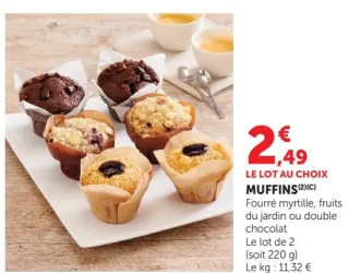 Muffins fourré myrtille, fruits du jardin ou double chocolat