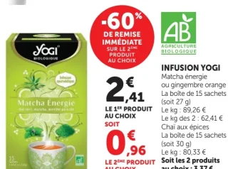 INFUSION YOGI Matcha énergie ou gingembre orange
