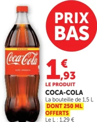 Coca-Cola La bouteille de 1,5 L dont 250 ML offerts