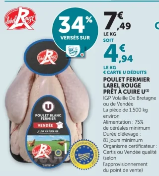 Poulet Fermier Label Rouge Prêt à Cuire U Vendée