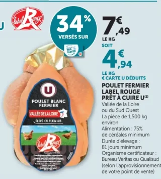 Poulet Fermier Label Rouge Prêt à Cuire U Vallée de la Loire