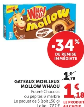 GATEAUX MOELLEUX MOLLOW WHAOU Fourré Chocolat ou pépites & marbré