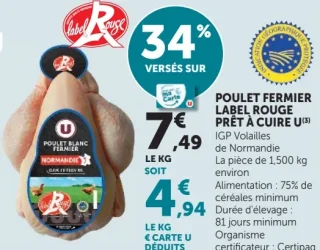 POULET FERMIER LABEL ROUGE PRÊT À CUIRE U IGP Volailles de Normandie