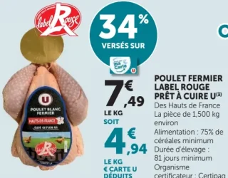 POULET FERMIER LABEL ROUGE PRÊT À CUIRE U Des Hauts de France