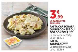 Pasta Carbonara ou Bolognese ou Gorgonzola