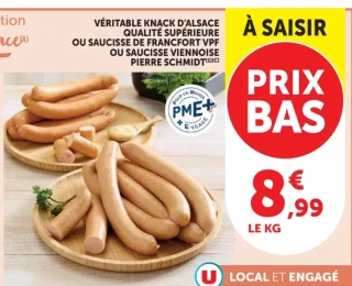 Véritable Knack d'Alsace qualité supérieure, Saucisse de Francfort VPF ou Saucisse Viennoise Pierre Schmidt
