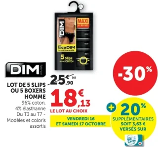 DIM Lot de 5 slips ou 5 boxers homme EcoDIM
