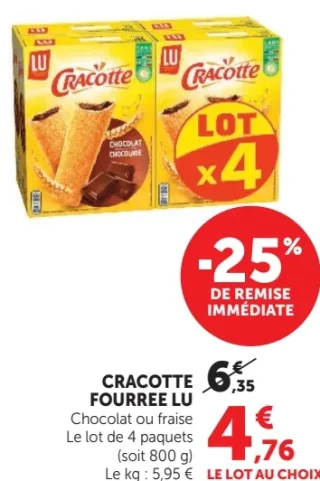Cracotte Fourrée LU Chocolat ou fraise