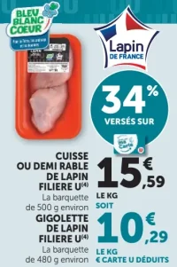 Cuisse ou demi rable de Lapin ou Gigolette de Lapin Filière U