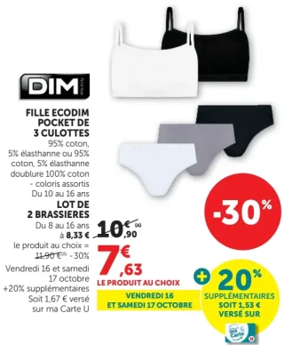 DIM Fille Ecodim Pocket de 3 culottes ou Lot de 2 brassières