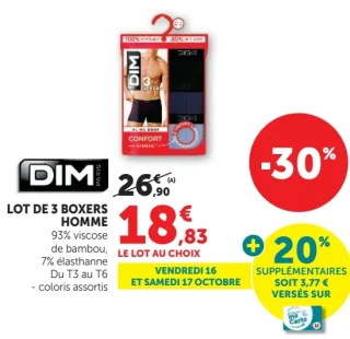 DIM Lot de 3 boxers homme Ultra Doux Confort