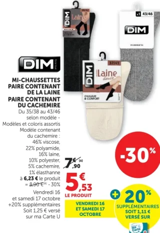 DIM Mi-chaussettes contenant de la laine ou du cachemire