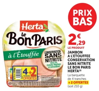 Jambon à l'étouffée conservation sans nitrite Le Bon Paris Herta