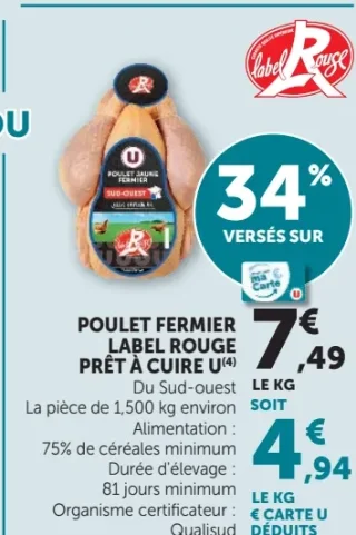 Poulet Fermier Label Rouge Prêt à Cuire U Du Sud-ouest