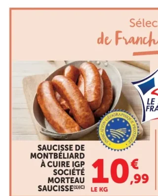 Saucisse de Montbéliard à cuire IGP Société Morteau Saucisse / Palette cuite fumée sans os Pierre Schmidt