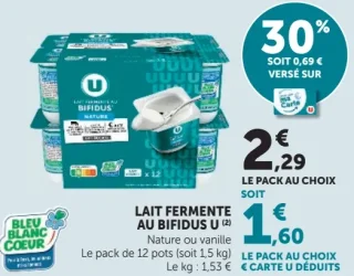 Lait fermenté au bifidus U (Nature ou vanille)