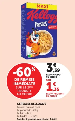 CEREALES KELLOGG'S Frosties ou miel pops