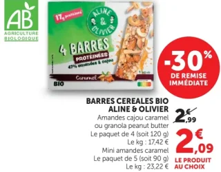 Barres céréales bio Aline & Olivier amandes cajou caramel