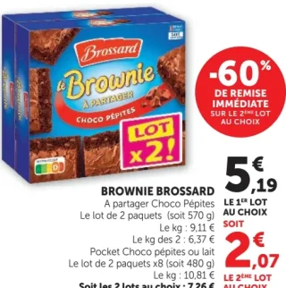 Brossard Le Brownie À Partager Choco Pépites lot de 2
