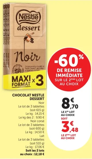 Chocolat Nestlé Dessert Noir Maxi Format x3