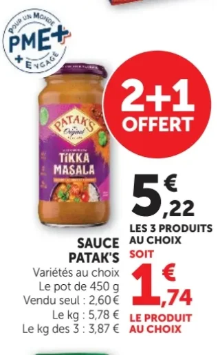 Sauce Patak's Tikka Masala ou variétes au choix