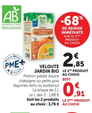 Velouté Jardin Bio Potiron patate douce châtaigne ou petits pois légumes verts ou butternut