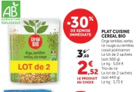 Plat Cuisine Cereal Bio Orge lentilles vertes riz rouge ou lentilles corail potimarron