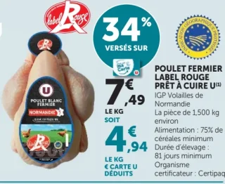 Poulet Fermier Label Rouge Prêt à Cuire U - Normandie