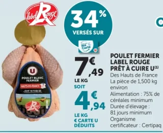 Poulet Fermier Label Rouge Prêt à Cuire U - Des Hautes de France