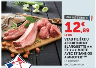 Veau Filière U Assortiment Blanquette ** et *** Mixte avec et sans os à mijoter