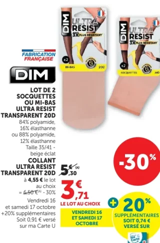 DIM Lot de 2 socquettes ou mi-bas Ultra Resist transparent 20D / Collant Ultra Resist