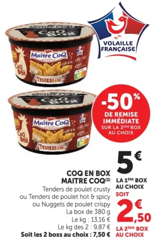 Coq en Box Maître CoQ Tenders de poulet crusty, Tenders de poulet hot & spicy ou Nuggets de poulet crispy