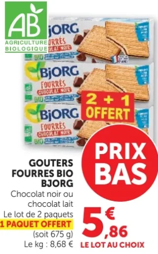 Gouters Fourres Bio Bjorg Chocolat noir ou chocolat lait