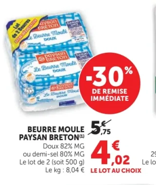 Beurre moule Paysan Breton Doux ou demi-sel
