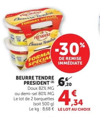 Beurre tendre Président Doux ou demi-sel