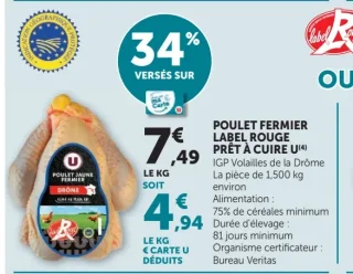 Poulet fermier Label Rouge prêt à cuire U (IGP Volailles de la Drôme)