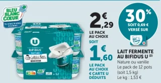 Lait fermenté au bifidus U nature ou vanille