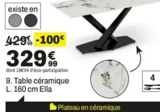 Table céramique L. 160 cm Ella