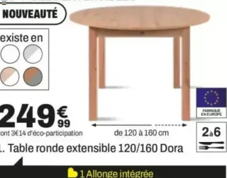 Table ronde extensible 120/160 Dora