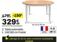 Table extensible L. 140/180 cm Costal