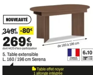 Table extensible L. 160 / 196 cm Serena