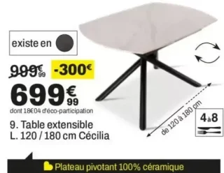 Table extensible L. 120 / 180 cm Cécilia