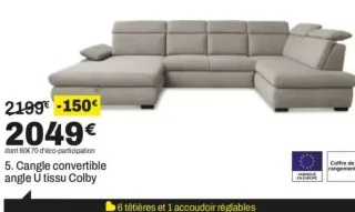 Canapé convertible angle U tissu Colby