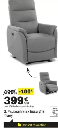 Fauteuil relax tissu gris Tracy