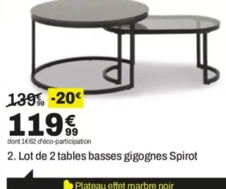Lot de 2 tables basses gigognes Spirot