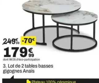 Lot de 2 tables basses gigognes Anaïs