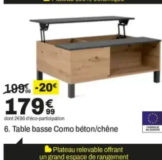Table basse Como béton/chêne
