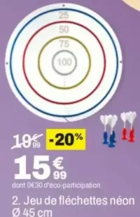 Jeu de fléchettes néon Ø 45 cm